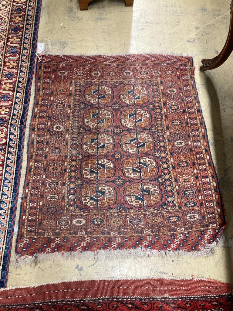 A Hamadan runner and a Tekke Bokhara small rug, larger 260 x 115cm